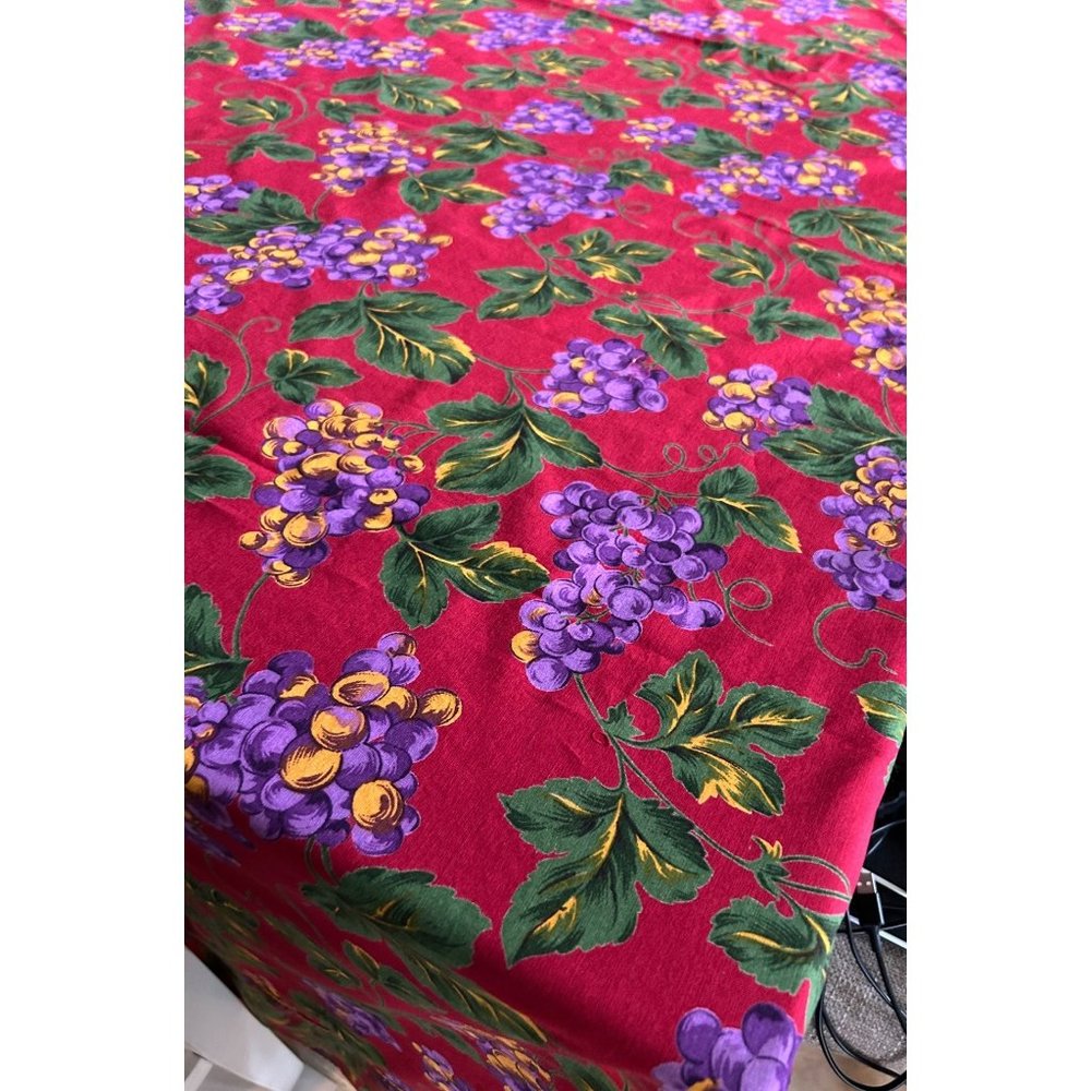 World Market Deep Red Tablecloth with Purple Grapes and Leaves 120" - Picture 2 of 7